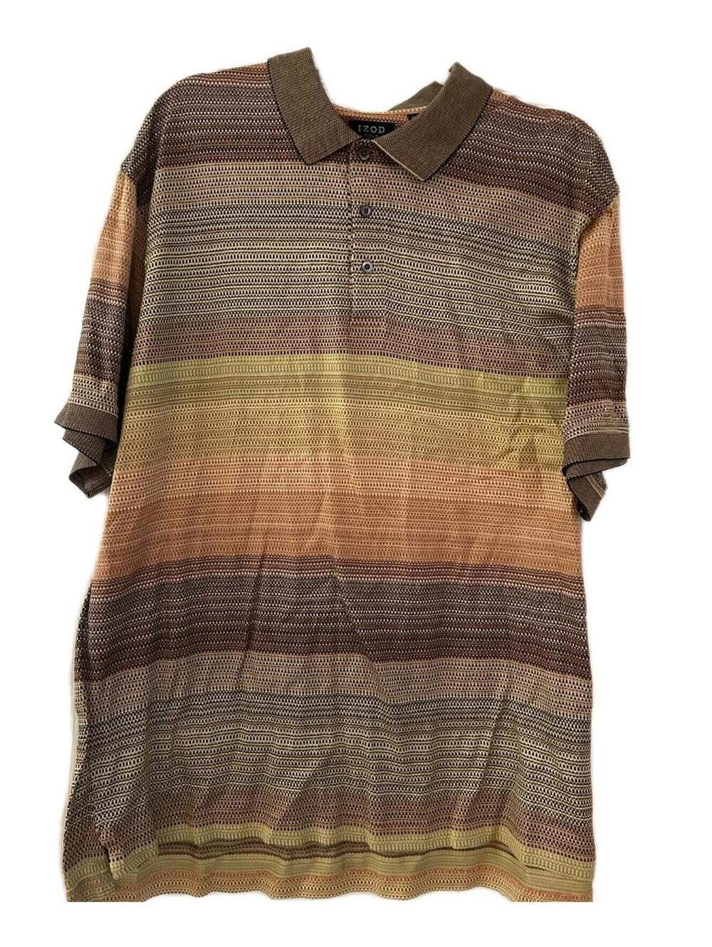 IZOD Golf Mercerized Cotton Polo Shirt Horizontal Striped Tan Men's Size 2XL